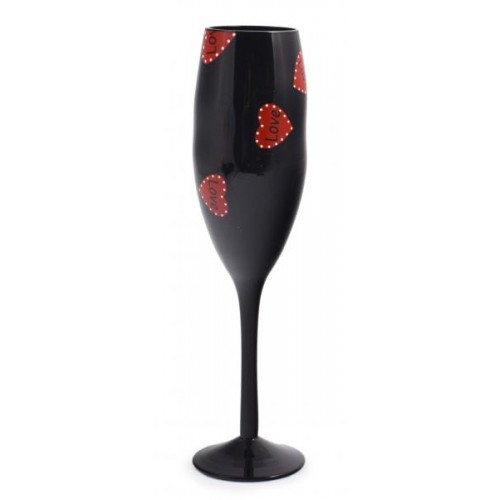 Черна стъклена чаша за вино с надпис LOVE - подарък за Свети Валентин