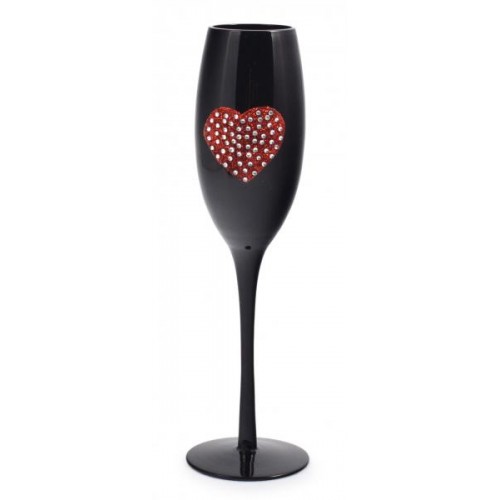 Черна стъклена чаша за вино със сърце - подарък за Свети Валентин