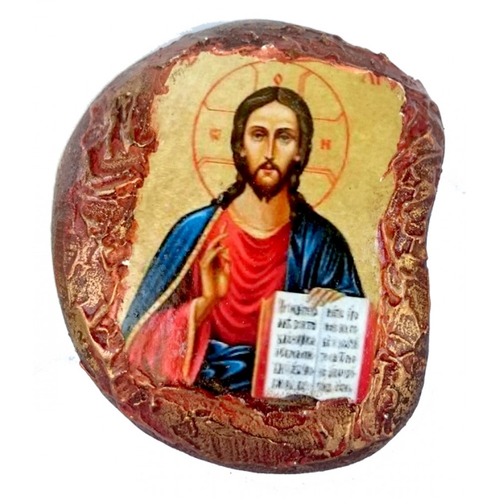 Естествен камък с икона "Исус Христос"