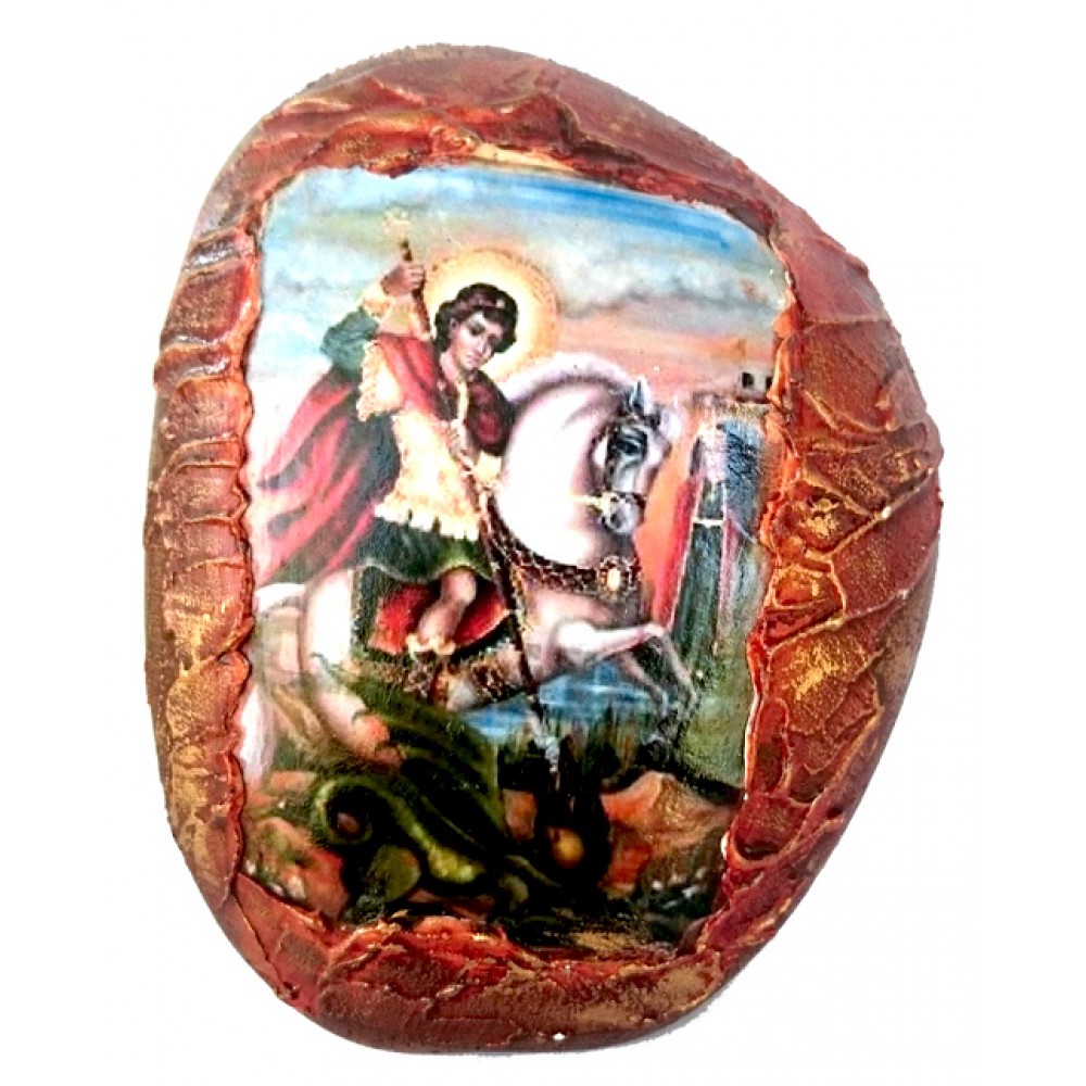 Подарък за Гергьовден - естествен камък с икона "Свети Георги"