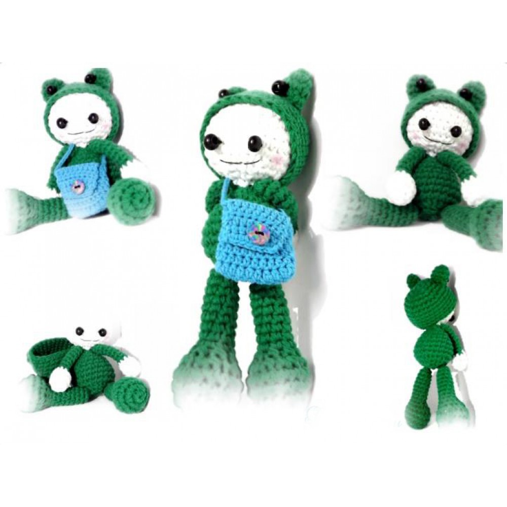 Ръчно плетена детска играчка Зелен качулатко