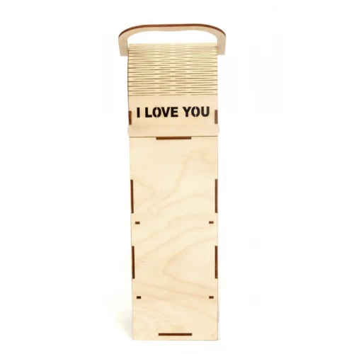 Дървена кутия за вино с надпис I love you